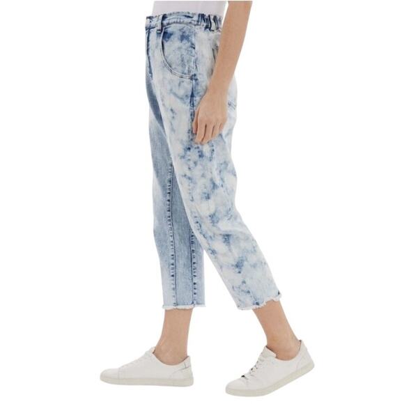 Frayed Women's 26 x 24 Blue High Rise Cropped Barrel Colorblock Jeans MSRP $89 - Picture 3 of 11